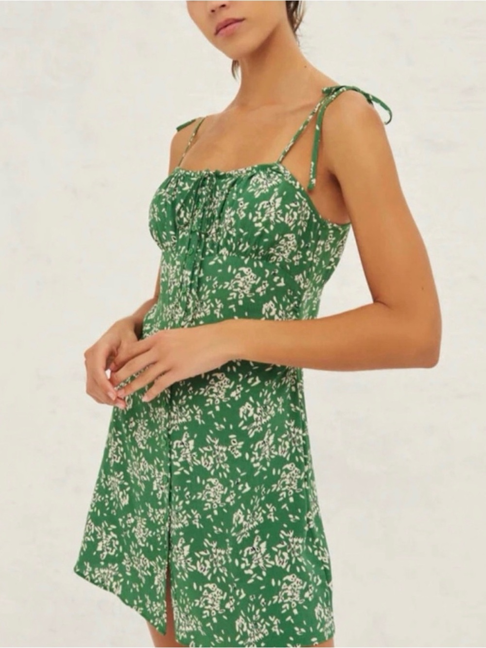 ba&sh Green Floral Tie-Strap Mini Dress